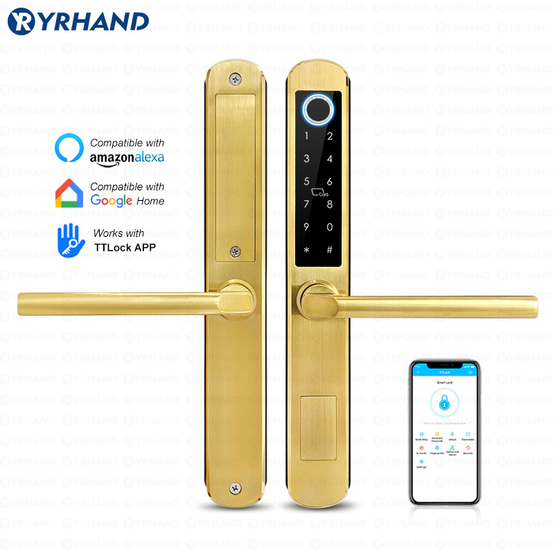 Smart Garden Door Lock - IP66 Złota stal nierdzewna Przesuwane szkło