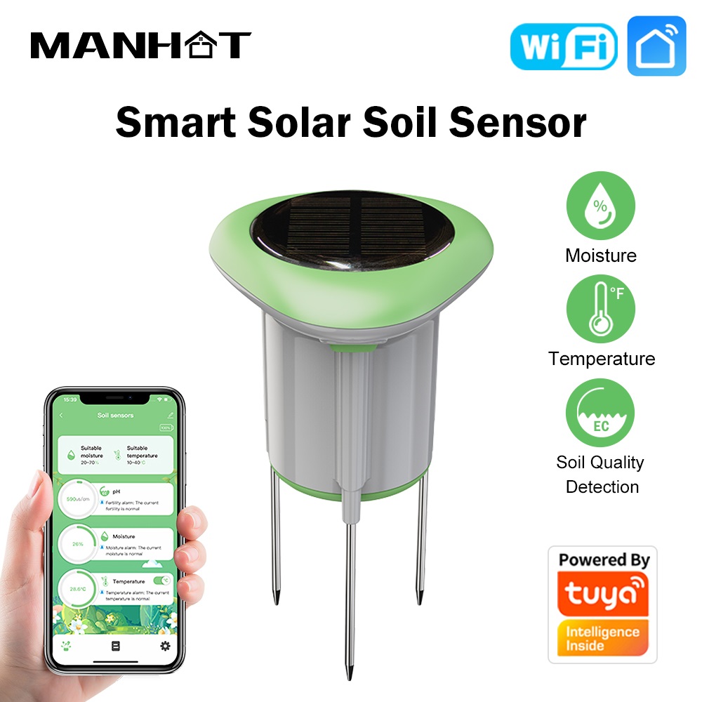 Smart Garden Irrigation - MANHOT WiFi Inteligentny Solarny Czujnik Gleby